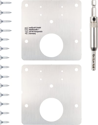 wolfcraft - Scharnier Reparatie Plaat 35mm Set - 17 delige set voor Scharnieren repareren - 4658000