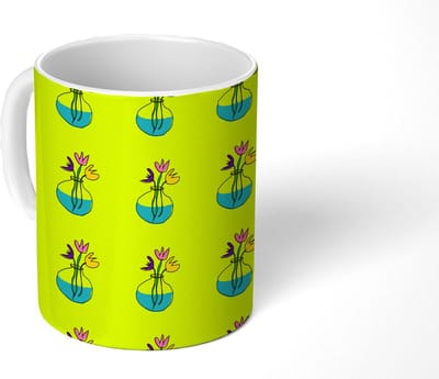 Mok - Koffiemok - Bloemen - Vazen - Patronen - Mokken - 350 ML - Beker - Koffiemokken - Theemok