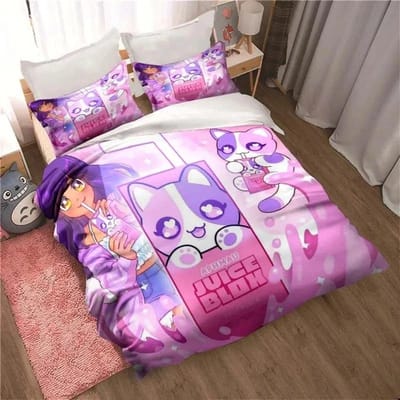 Ensemble de literie APHMAU Housse de couette Ensemble Simple Double King Size Kawaii Dessin animé Aphmau Adultes Garçons Chambre Housse de couette et Taie d'oreiller 70x133cm 2pcs white