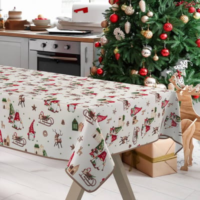 ANRO Tafelkleed Kerstkabouter Rood 180x140cm Met sierband Afwasbaar Waterafstotend Binnen & Buiten