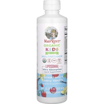 MaryRuth's, Biologische Kinder-, Multivitamine Liposomaal, Leeftijden 4-13, Aardbei Kers Vanille, 15.22 fl oz (450ml)