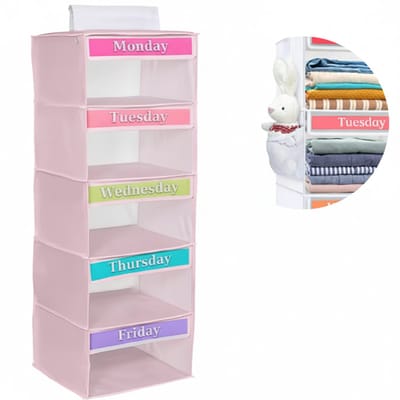 Janse® Kleding week organizer roze - Week organizer kinderen - Opvouwbare kast organizer - School kleding organizer - 5 grote vakken en 6 zijvakken - Hangende opberger - Kleding opberger - Kledingkast organizer