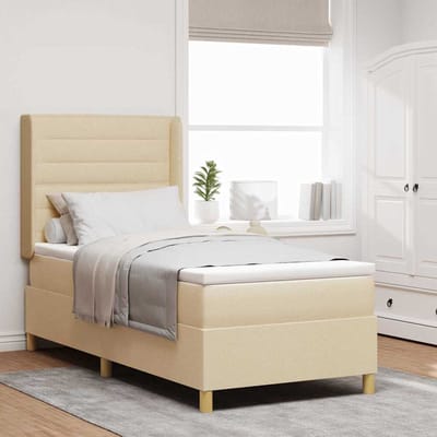 vidaXL - Boxspring - bed - met - matras - met - hoofdeinde - Crème - 100 - x - 200 - cm - Stof