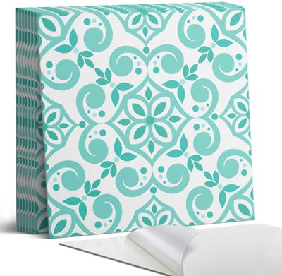 Coloray Plaktegels - Stijlvol plantenpatroon Portugese Tegels - 30 cm x 30 cm - Turkoois Plaktegels - 9 stuks - Vierkant PVC Tegels - Plaktegels Keuken - Zelfklevende Vloertegels - Vinyltegels Vloer Zelfklevend - Zelfklevende Tegels