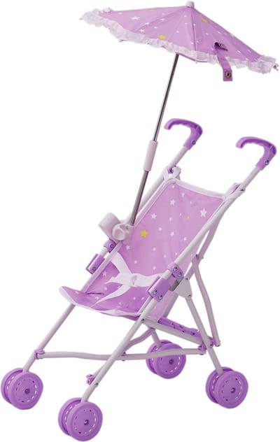 Teamson Kids Poppenwagen Met Parasol Voor Babypoppen - Accessoires Voor Poppen - Purper/Sterren