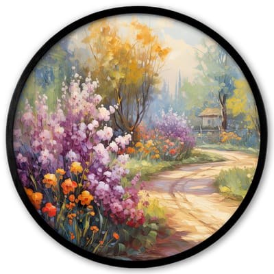 Poster in lijst Rond - Fotolijst 40x40 cm - Posters - Bloemen - Bomen - Kunst - Watercolor - Ronde posterlijst zwart - Decoratie - Wanddecoratie woonkamer - Muurdecoratie slaapkamer