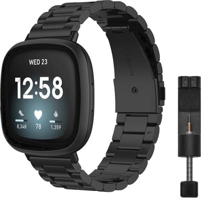 MY PROTECT - Luxe Metalen Bandje Geschikt Voor Fitbit Versa 3 / Versa 4 / Fitbit Sense - Schakel Band - Zwart