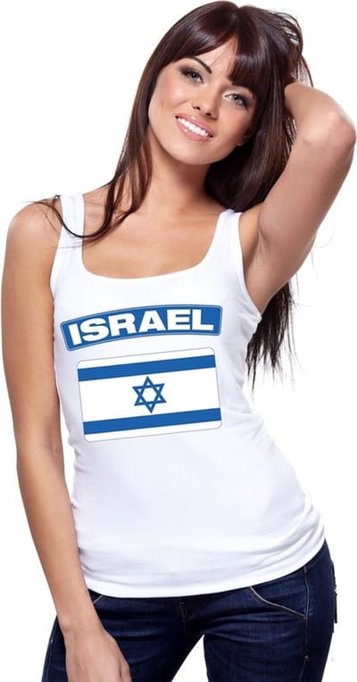Israel singlet shirt/ tanktop met Israelische vlag wit dames S