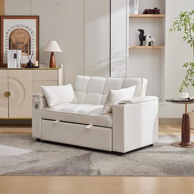 Slaapbank - Slaapbank Met Usb - 3 In 1 Slaapbank - Uitklapbare Slaapbank Beige Verstelbare Rugleuning Usb Type C