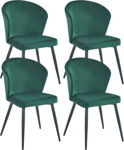 Colenis® - Curve Eetkamerstoel - Set Van 4 - Groen - Velvet - Zwarte Poten