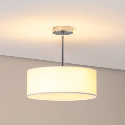 Argon Plafondlamp Oja, wit/chroom, textiel, Ø 40 cm
