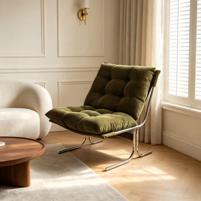 Fauteuil Groen - Corduroy Stoel - Accentstoel - Lounge Stoel - Afneembare Hoes - Metalen Poten - Modern - Woonkamer - ribfluweel - 73,6x84,0x84,5cm - Leesstoel - Groen