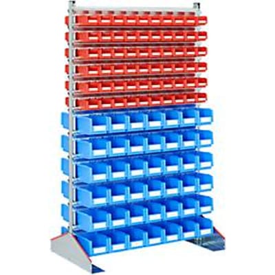 Staande bakkenrekken tweezijdig, B 1130 x D 700 x H 1885 mm, 120 x 0,7 l, rood +  84 x 3 l, blauw