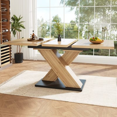 Sweiko Eettafel - Uitschuifbaar - 119-158.5 x 80 cm - Natuurlijke houtnerf + Zwart