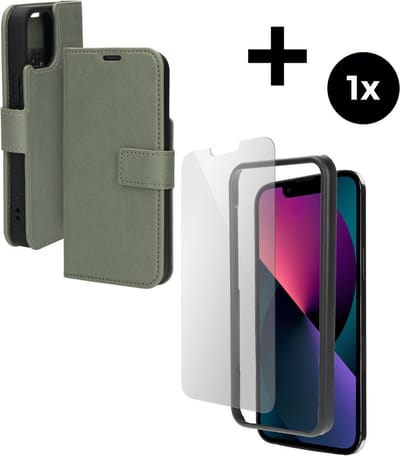 Mobiparts Classic Wallet hoesje geschikt voor Apple iPhone 13 mini met 1 Screenprotector van Gehard Glas - Groen