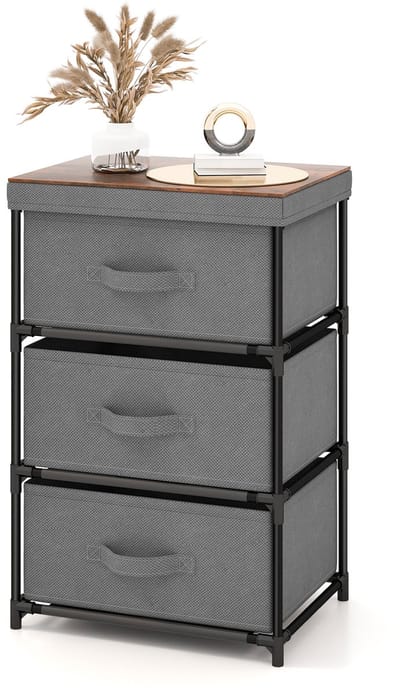 COSTWAY Nachtkastje met stoffen laden, bijzettafel met metalen frame, opbergkast, stoffen commode voor slaapkamer, woonkamer, hal (grijs, 3 laden)