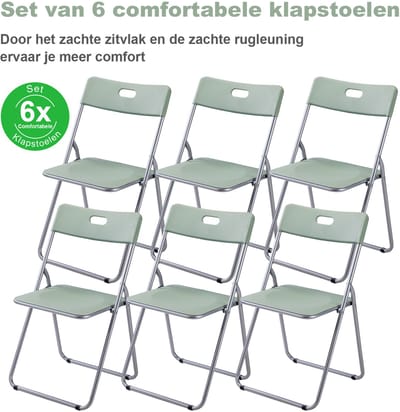Bardi 6 Delige Klapstoelenset – Vouwstoelenset Stevige Kwaliteit, Weersbestending, 100KG Belastbaar. 44 x 45 x 79 cm. – GROEN