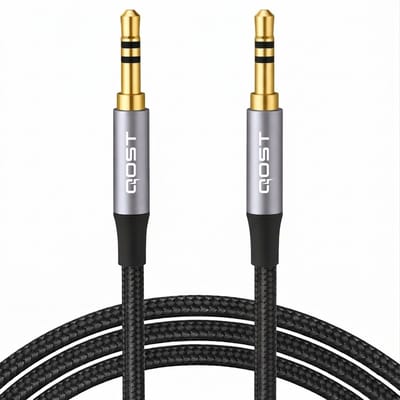 Qost - Aux Kabel 3.5 mm - Braided - Gold Plated - Jack Kabel 3-Pole - TRS - Male to Male - Spacegrey - 1.5 meter