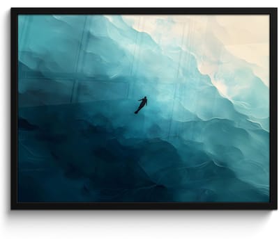 Poster in lijst - Fotolijst 70x50 cm - Posters - Zee - Silhouet - Abstract - Blauw - Posterlijst zwart - Decoratie - Wanddecoratie woonkamer - Muurdecoratie slaapkamer