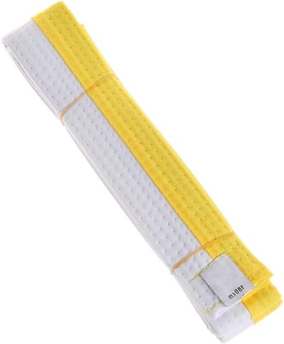 Taekwondo en Karate Sportband voor Judo en Martial Arts – Dubbelgewonden Striped Belt 180 cm / 280 cm voor Volwassenen en Kinderen in Wit en Geel