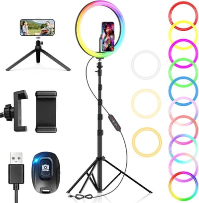 SnelShoppen - 12 Inch Ringlamp met Statief voor Mobiele Telefoon, Tafel, LED Ringlicht, 48 RGB Modi, 13 Helderheid voor YouTube, Selfies, Make-up, Fot