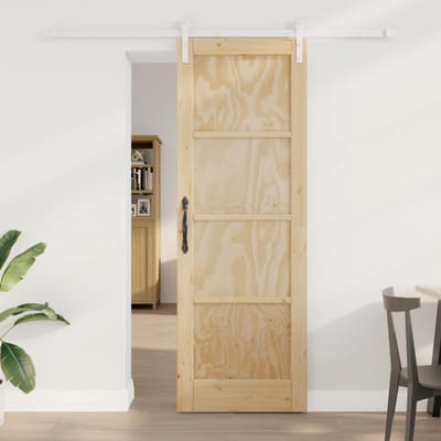 vidaXL - Schuifdeur - 73,5 - x - 211 - cm - Massief - grenenhout - Natuurlijk - en - Wit
