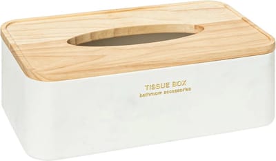 5Five Luxe Tissuedoos/tissuebox Alexa - wit/naturel - polyresin/hout - 25 x 13 x 9 cm - voor kleine zakdoekjes - navulbaar