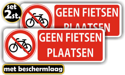 Jerma - Geen Fietsen plaatsen - Stickers - 2 stuks 8 x 25 cm -Vinyl - Weerbestendig - zelfklevend