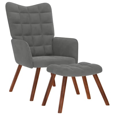 vidaXL - Relaxstoel - met - kruk - donkergrijs - fluweel