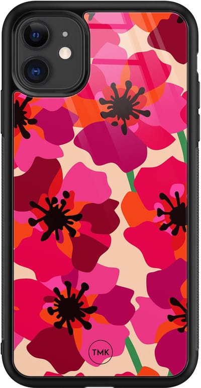 Hoesje geschikt voor Apple iPhone 11 - Pink floral bliss - Roze - TPU luxe case (glossy toplaag) - Bloemen - Hardcase backcover zwart