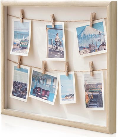 Goodivery ® Houten Fotocollage Fotolijst voor Wanddecoratie met Clips en Koord voor Herinneringen