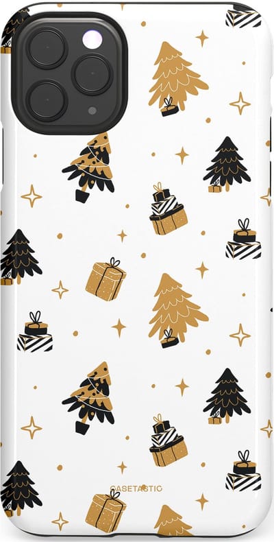 Casetastic hoesje geschikt voor Apple iPhone 11 Pro Max - Dubbellaagse bescherming - Kerst met Cadeautjes - Fashion Case - Wit Beige Donkergrijs