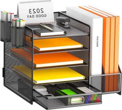 5-laags papierlade- en pennenhouder-organizer met tijdschriftenhouder