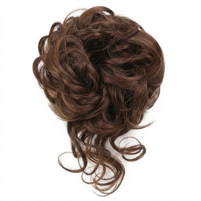 Donkerbruine haar scrunchie met highlights – synthetische haarstuk knot – elastische haar bun extension – natuurlijk ogende opsteek haar accessoire voor dames