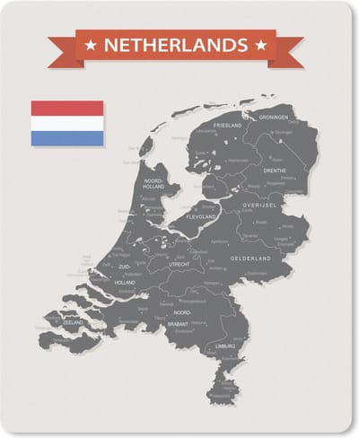 Muismat Kaart Nederland - Grijs met witte kaart van Nederland muismat rubber - 19x23 cm - Muismat met foto