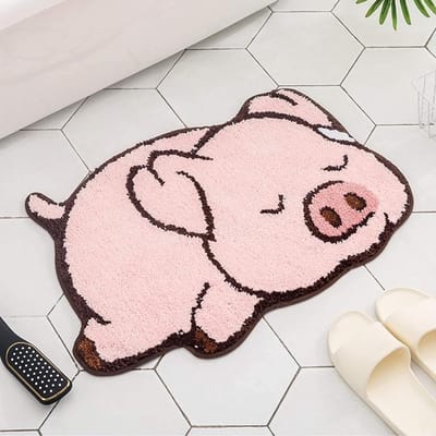 Schattige roze badmat met varkensdesign, antislip badmat voor kinderkamer en speelruimte, comfortabel en decoratief