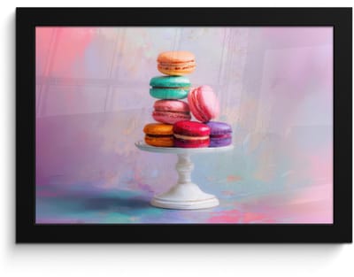 Poster in lijst - Fotolijst 30x20 cm - Posters - Macarons - Schaal - Pastel - Kleurrijk - Posterlijst zwart - Decoratie - Wanddecoratie woonkamer - Muurdecoratie slaapkamer