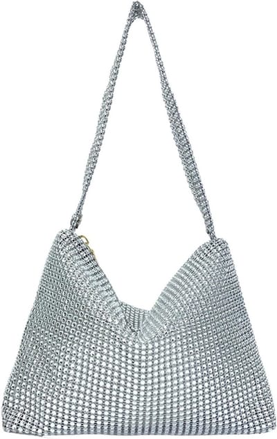 Dames Clutch Avondtas - Sprankelend met Strass - Ruim Hoofdvak met Rits - Voor Bruiloft & Feest - Zilver
