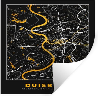 Muurstickers - Sticker Folie - Duisburg - Duitsland - Stadskaart - Kaart - Plattegrond - Goud - 100x100 cm - Plakfolie - Muurstickers Kinderkamer - Zelfklevend Behang XXL - Zelfklevend behangpapier - Stickerfolie