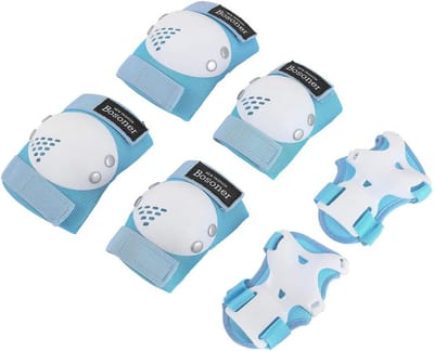 Beschermingsset Kinderen - Valbescherming Set - Buitensporten - 6-delig Inclusief Polsbeschermers - Verstelbaar - Blauw Wit