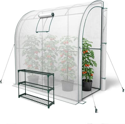 Tuinkas met Stelling - Foliekas Kweekkas - Planten Beschermen - Stabiele Stalen Constructie - 100 x 200 x 210 cm