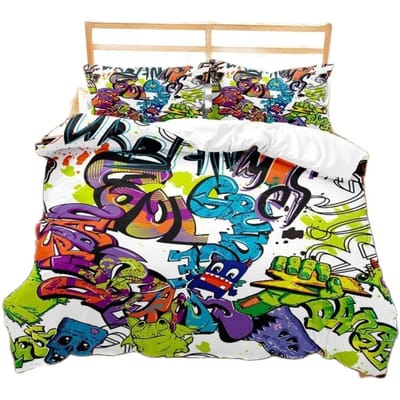 Hippie Graffiti Beddengoedset Tieners Volwassenen Hip Hop Dekbedovertrekset King Queen Maat Jeugd Dekbedovertrek Moderne Street Art Overtrek EU Twin 135x200cm