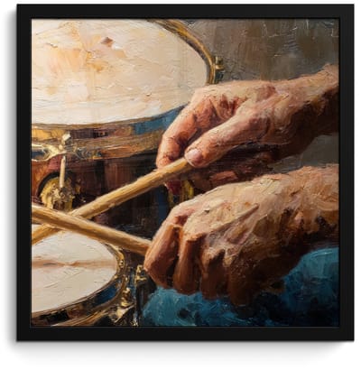 Poster in lijst - Fotolijst 40x40 cm - Posters - Drumstokken - Olieverf - Man - Posterlijst zwart - Decoratie - Wanddecoratie woonkamer - Muurdecoratie slaapkamer
