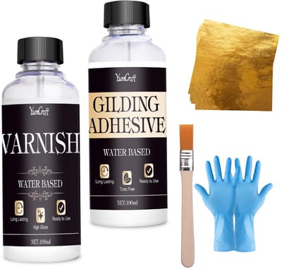 Dailygoods- Bladgoud-lijmset 100 ml - 100 Bladgouden Bladen - Beschermende Lak - Kwast - Vergulde Set - Professioneel Gebruik - Verguldingsset
