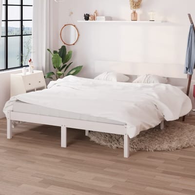 vidaXL - Bedframe - massief - grenenhout - wit - 135x190 - cm - 4FT6 - Double