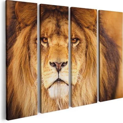Artaza Canvas Schilderij Vierluik Leeuw - Leeuwenkop - 80x60 - Foto Op Canvas - Canvas Print