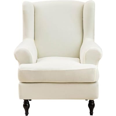 Schuine arm King Back stoel en voetsteun hoes Elastische fauteuil Wingback Vleugelbank Rug Spfa Cover Stretch Protector Home Decor 1 Piece white