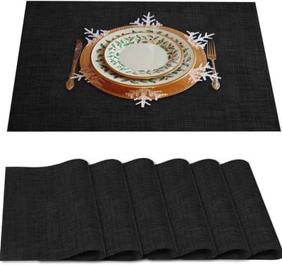 Placemats Set of 6, Heat Resistant Placemat 12 x 18 inch, Non-Slip Washable PVC Table Mat Woven Vinyl, Easy Clean - ShopVlot