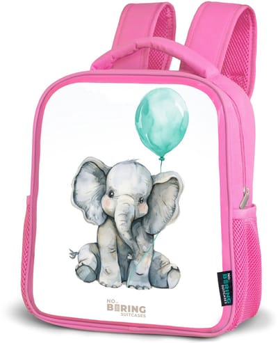 NoBoringSuitcases.com® - Rugzak roze - Schooltas meisjes - Olifant met blauwe ballon - Kinder rugtas meisje - Boekentas kind - Kinderrugzak voor school - Schoolrugzak