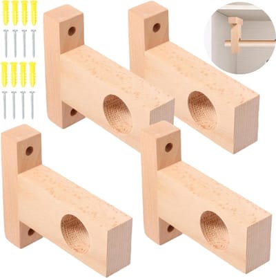 Houten Roedehouders - Kastbeugels - Gordijnen Ophangen - Stevig Massief Hout - 4 Stuks - Houtkleur